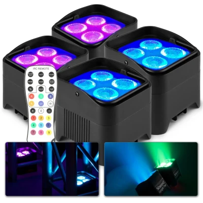 Afbeelding van BeamZ BBP94W Set van 4 accu Uplights met 4x 12W LED&#039;s en draadloze