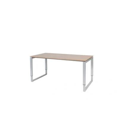 Afbeelding van Domino Plus bureau, hoogte instelbaar (62 85cm) met 160x80cm &#039;zwevend&#039; havana/ kersen licht 25mm blad en aluminium (RAL9006) O poot frame