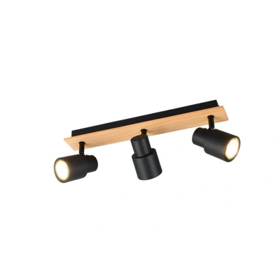 Afbeelding van Trio 3 lichts plafondlamp Pierre zwart met hout R81983032