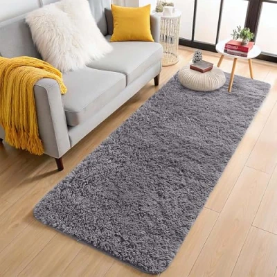Afbeelding van Aspire Homeware Pluizig slaapkamertapijt loungegedeelte tapijten woonkamer groot pluche tapijt moderne zachte shaggy stapel imitatiebont voor thuis (grijs, 60 x 220 cm)