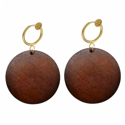 Afbeelding van Klem oorbellen Tordis Bruin hout goudkleurig geen gaatje Charme Bijoux