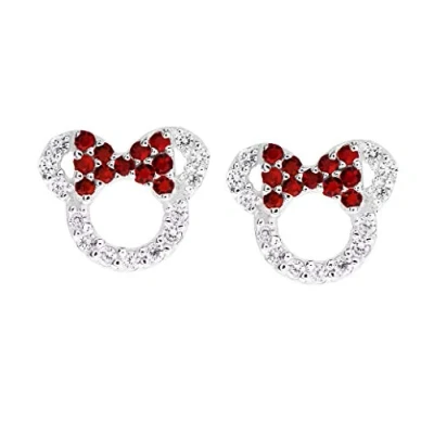 Afbeelding van Kaguyo Minnie Mouse oorbellen, 925 Sterling Zilver Amethist Blauw roze Zirconia Mickey Stud Oorbellen voor Vrouwen Meisjes, Verjaardagscadeau (Rood)
