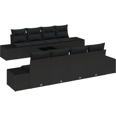 Afbeelding van vidaXL 7 delig Tuinbankstel met Kussens Zwart Poly Rattan