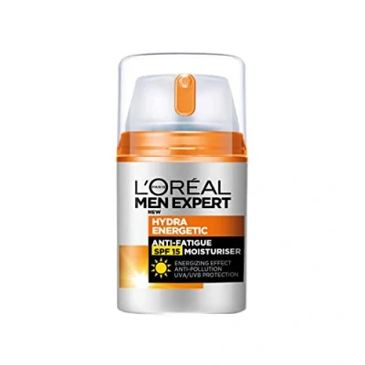 Afbeelding van L&#039;Oréal Paris Men Expert Beschermende Anti vermoeidheid Moisturiser met SPF 15 voor mannen 50 ml, Hydra Energetic vitamine C*, vermoeide en droge huid, hydrateert beschermt de