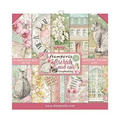 Afbeelding van STAMPERIA KFT SBBS26 Scrapbooking miniblok 10 vellen cm 20,3 x orchideeën en katten, cm, verschillende