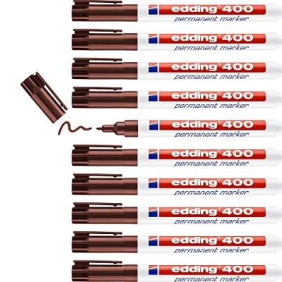 Afbeelding van edding 400 permanent marker bruin 10 stiften fijne ronde punt 1 mm watervast, sneldrogend wrijfvast voor karton, kunststof, hout, metaal, glas