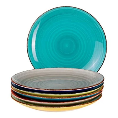 Afbeelding van MamboCat Malaga, 6 x platte borden, aardewerk, servies, voor personen, kleurrijk design, delige modern, eetborden, serveerborden, tafelaccessoires, stuks