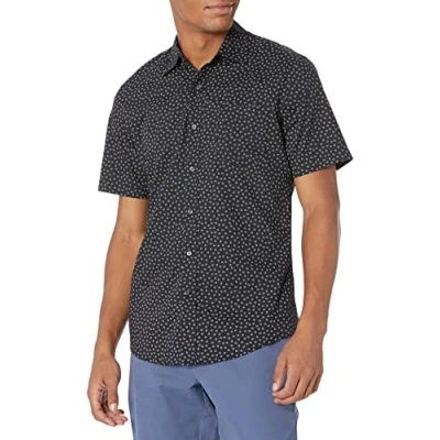 Afbeelding van Amazon Essentials Men&#039;s Shirt met korte mouwen, print en slanke pasvorm, Zwart Bloemig, M