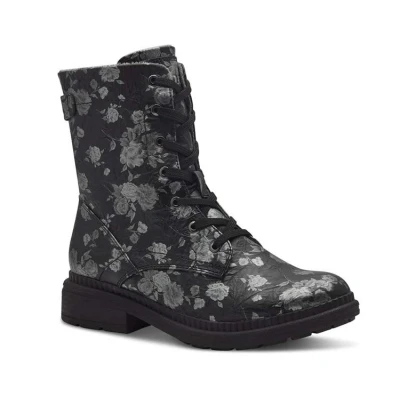 Afbeelding van Jana Dames Veterboot 25274 005 Zwart Gebloemd Wijdte H Maat 37