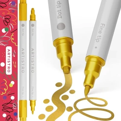 Afbeelding van Artistro set of 2 pens (2 Dubbele tip Goud)