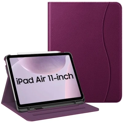 Afbeelding van Fintie Hoes voor iPad Air 4 2020 10.9 inch (Ondersteunt 2e Generatie Potlood, Draadloze Oplaadfunctie), Multi hoek Bekijken Folio Stand Beschermhoes met Documentsleuven Auto Sleep/Wakee, Paars