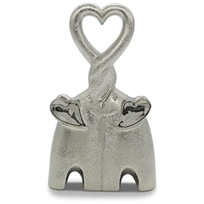 Afbeelding van Schattig Olifantenpaar Keramiek decoratief figuur olifant 23cm hoog als symbool voor liefde &amp; genegenheid Moderne decoratie sculptuur in zilver staande olifanten