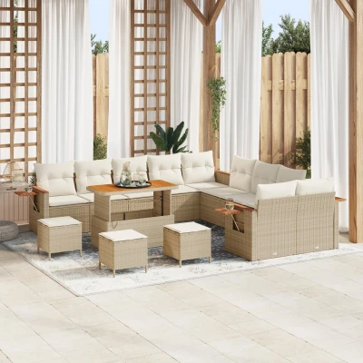 Afbeelding van vidaXL 14 delige Tuin Sofa Set met Kussens Beige Poly Rattan Acacia