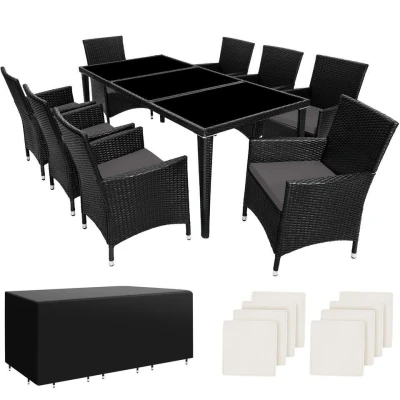 Afbeelding van tectake Wicker zitgroep 8 stoelen+tafel Monaco zwart