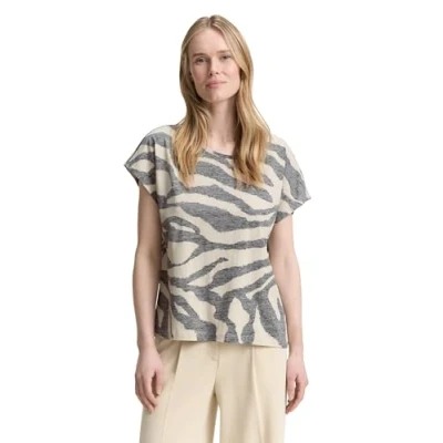 Afbeelding van TOM Tailor Inside Printed Tshirt print, Dames, Maat: XL, Beige