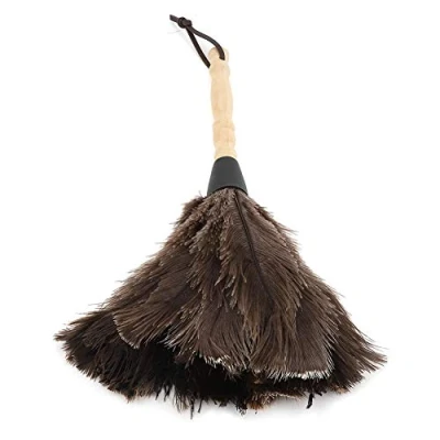 Afbeelding van Mini Ostrische Feather Duster met houten handvat wasbaar reinigingsgereedschap voor boeken, toetsenbord Office Home