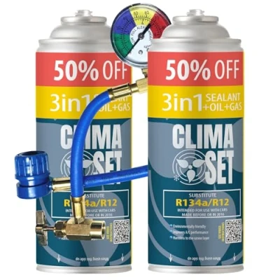 Afbeelding van Clima Set, Vervanging voor gas R134a, 3 in 1, 2 x 235 g, met slang airconditioning auto‘s van 1995 2016, koelmiddel auto airconditioning,