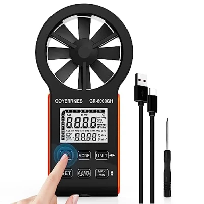 Afbeelding van Handheld Anemometer,GR 6000GH Digitale Windsnelheid CFM meter Gauge Anti interferentie touch knop Draagbare luchtstroom meten Luchtsnelheid Luchtvolume Temperatuur voor HVAC Vents,Boot Zeilen,Schieten