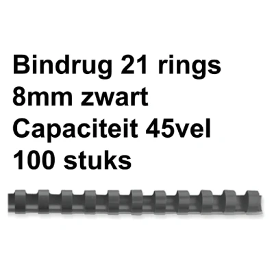 Afbeelding van Bindrug Fellowes 8mm 21rings A4 zwart 100stuks