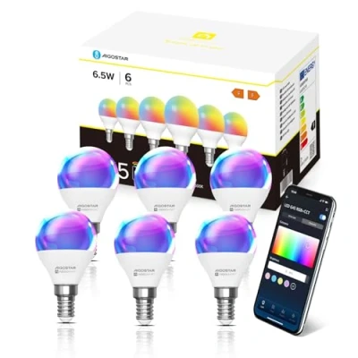 Afbeelding van Aigostar Lamp Alexa, Smart Led SL2 G45 E14 6.5W, Wireless Warm/Koel en RGB. Compatibel met Alexa/Google Home, Geen Hub Vereist. Dimbare Kleuren, Spraakbediening, Energiebesparing, 6 Stuks.