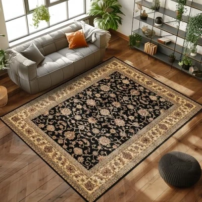 Afbeelding van Oriëntaalse tapijt met klassieke uitstraling, geweven oosterse patronen voor in de woonkamer, Kleur: Zwart, Maat: 240 x 340 cm