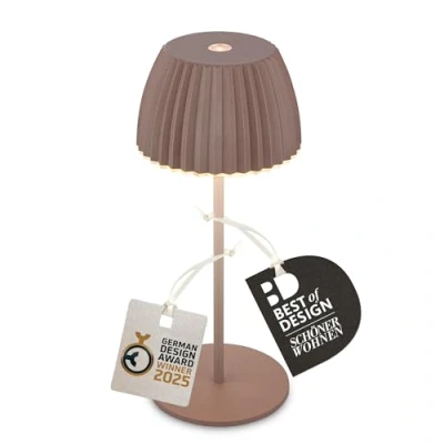 Afbeelding van BRILONER Riffle Mini LED tafellamp snoerloos IP44 met lichtrand, touchdimmer, oplaadbare batterij, bedlamp, lamp, batterij German Design Award Winner, 8,5x20 cm, umbra zand