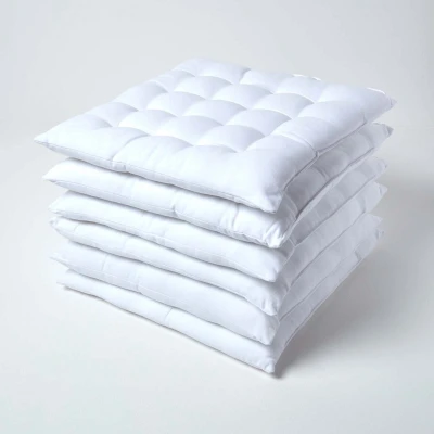 Afbeelding van Homescapes Set van 6 stoelkussens 40 x cm, wit, zitkussen met bandjes en knoopsluiting, effen kussens voor stoelen overtrek 100% katoen zachte polyester vulling