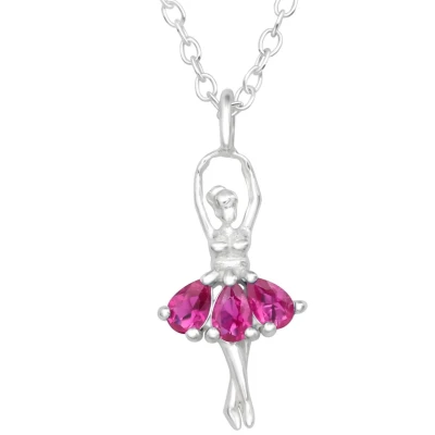 Afbeelding van JoyS Zilveren ballerina danseres hanger met ketting 45 cm robijn roze zirkonia in druppelvorm