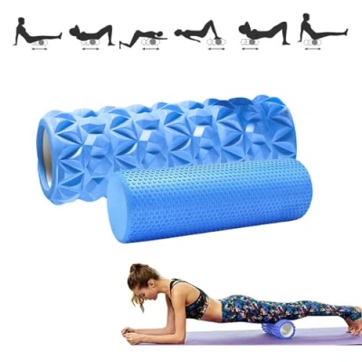 Afbeelding van 2x Foam Roller Fasciarol Schuimrubber rol Fitness Massagerol voor Triggerpoint Massage in Rug, Nek, Benen Tijdens de Fasciatraining met Gymnastiekrol Mannen en Vrouwen. 33x14cm//29x10cm