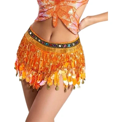 Afbeelding van Oranje Franje Rok Veren Steentjes Glitter Zomer Dames One Size