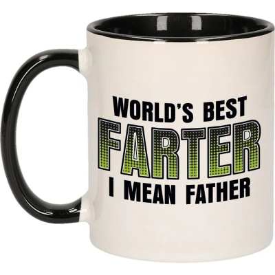 Afbeelding van Bellatio Decorations vaderdag Cadeau mok zwart/wit 300 ml worlds best farter mokken feest