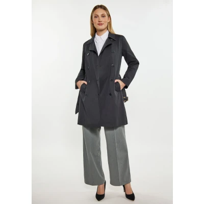 Afbeelding van DREIMASTER Klassik Dames Overgangs Trenchcoat L / Zwart 50% Polyester 40% Katoen 10% Nylon