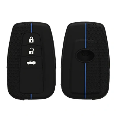 Afbeelding van kwmobile autosleutel hoesje geschikt voor Toyota 3 knops RAV4 CHR Corolla 2021 Yaris Hilux hoes Siliconen behuizing Auto sleutel case met honingraat Sleuteletui in zwart / blauw