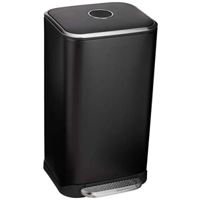 Afbeelding van Amazon Basics Vuilnisbak, 32 liter, met voetpedaal, softclose mechanisme, voor thuis en op kantoor, rechthoekig, zwart