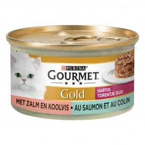 Afbeelding van Gourmet Gold Hartig Torentje Duo Kattenvoer Zalm Koolvis 85 g