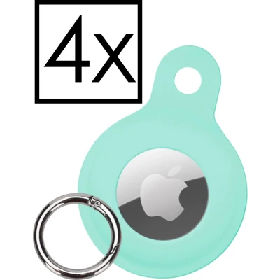 Afbeelding van Hoesje Geschikt voor Apple AirTag Sleutelhanger Houder Siliconen Hoes Turquoise 4 PACK