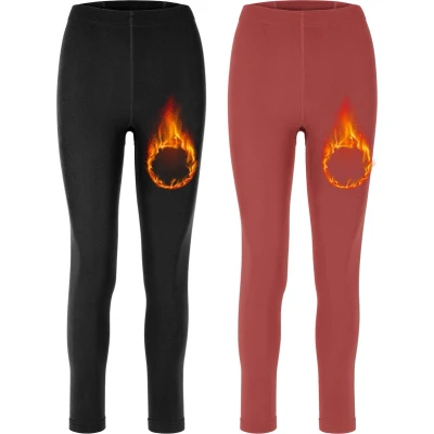 Afbeelding van Merry Style Dames Thermische Legging Vrijetijdsbroek Lang Sporbroek Skibroek Mosterd 2 Pack MS ATX 441 Leg 2B Zwart/Wijn XS S