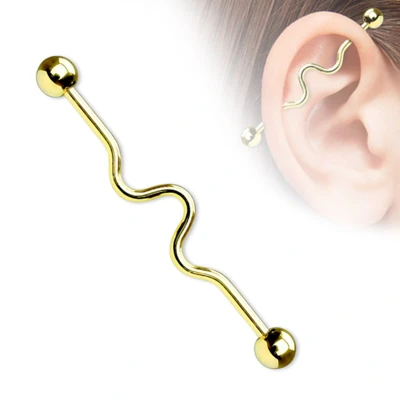 Afbeelding van Industrial piercing wave gold plated