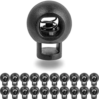 Afbeelding van 1 gat koordstopper, 20 stuks, in zwart, tot Ø 5 mm koord, bandklem voor jas, sportkleding, rugzak, rubberen snelsluiting, veters, glijbaan, tanka koordstopper