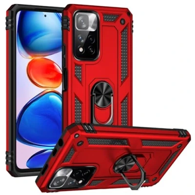 Afbeelding van Hoesje voor Xiaomi Redmi Note 11 Pro Case Schokbestendige Beschermhoes met 360 Graden Draaibare Ring Rugged Bumper Shell Metalen Ringsteun Armor Shockproof Cover (Xiaomi Pro, Rood)