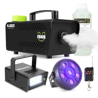 Afbeelding van Partyset met Fuzzix F500S Rookmachine 1L vloeistof 1x Strobo