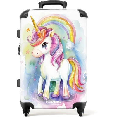 Afbeelding van NoBoringSuitcases.com® Kinderkoffer groot Kindertrolley koffer Eenhoorn Regenboog Kleurrijk Rolkoffer lichtgewicht Reiskoffer met 4 wielen Grote trolley XL 20 kg bagage