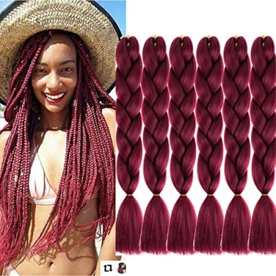 Afbeelding van 6 stuks Jumbo vlechten, haarextensies, kleurrijk, hittebestendig, voor doe het zelvers, crochet box, ombré, paars, 100 g per stuk, 60 cm (24 inch, bug)