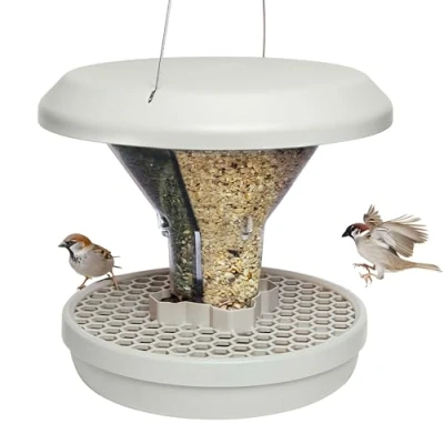 Afbeelding van SWISSINNO Vogelvoersilo Davos SMART BIRDS. Voer vogels geen knaagdieren! Robuust + betrouwbaar om op te hangen. Herbruikbaar. 2 voederkamers. Made in EU. lichtgrijs
