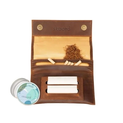 Afbeelding van skaard Tobacco Pouch Genuine Leather Extra Pocket Magentic Closure Brown