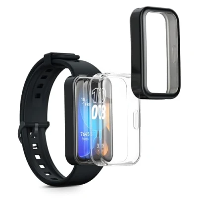 Afbeelding van kwmobile 2x smartwatch hoes geschikt voor Huawei Band 9 / 8 hoesje Siliconen sporthorloge cover Activity tracker case in zwart transparant