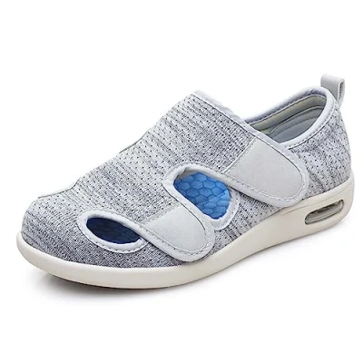 Afbeelding van diabetische schoenen, extra brede schoenen dames heren, medische voor gezwollen voeten, orthopedische met traagschuim verstelbare wandelschoenen ouderen(Light gray,3