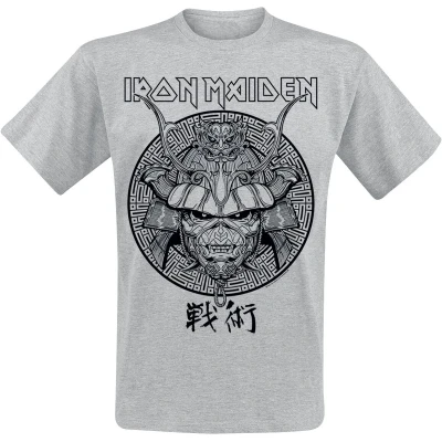 Afbeelding van Iron Maiden Samurai Eddie Black Graphic T shirt grijs S Katoen Band merch, Bands