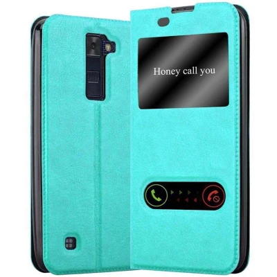 Afbeelding van Cadorabo Hoesje geschikt voor LG K8 2016 in MUNT TURKOOIS Beschermhoes met magnetische sluiting, standfunctie en 2 kijkvensters Book Case Cover Etui