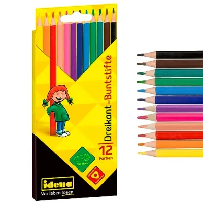 Afbeelding van Idena 20134 kleurpotloden in 12 kleuren, houtvrije ergonomische driehoekige vorm, verpakt kartonnen etui